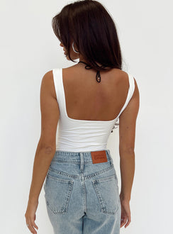back view of model wearing Princess Polly Rehna Bodysuit White Sleeveless 