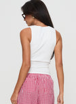 back view of model wearing Princess Polly Drawn Me In Top White Sleeveless V-Neck 