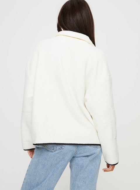 back view of model wearing Princess Polly Samuel Polar Fleece Sweater Cream 