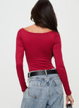 back view of model wearing Princess Polly Ellery Bodysuit Red Full Sleeves 