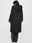 Philo Longline Hooded Puffer Jacket Black