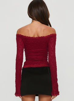 Mochapella Off The Shoulder Top Burgundy