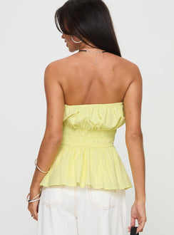 back view of model wearing Princess Polly Affogato Top Yellow Sleeveless straight 
