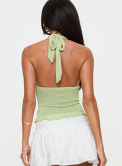 back view of model wearing Princess Polly Leam Top Sage Sleeveless Plunger 