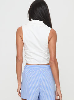 back view of model wearing Princess Polly Cophen Top White Sleeveless Plunger 