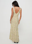 back view of model wearing Princess Polly Ridgewood Maxi Dress Beige Floral Plunger 