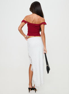 back view of model wearing Princess Polly Patisserie Lace Maxi Skirt White Maxi 