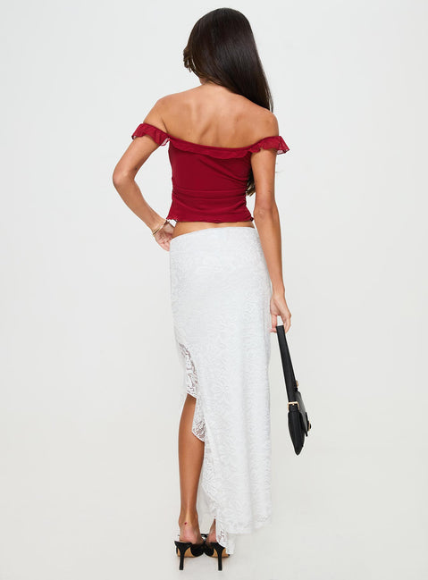 back view of model wearing Princess Polly Patisserie Lace Maxi Skirt White Maxi 