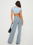 Mid-rise jeans, light wash denim Belt looped waist, zip & button fastening, classic five pocket design, branded patch at back, slightly flared leg