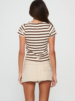 back view of model wearing Princess Polly Daisee Denim Skort Cream Mini Skirts 