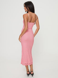 back view of model wearing Princess Polly Prospero Maxi Dress Pink Scoop Neck 