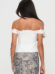 back view of model wearing Princess Polly Matira Corset Top White Short Sleeves straight 