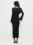 back view of model wearing Princess Polly Meira Sheer Maxi Dress Black Crew Neck 