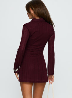 When You Sleep Long Sleeve Mini Dress Wine