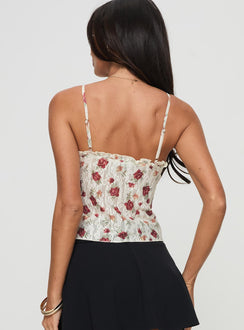 back view of model wearing Princess Polly Beckette Top Floral Sleeveless Sweetheart 