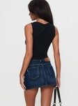 back view of model wearing Princess Polly Monti Buckle Denim Mini Skirt Mid Blue 