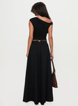 back view of model wearing Princess Polly Rennata Gathered Mid Rise Maxi Skirt Black Maxi 