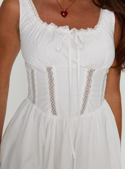 back view of model wearing Princess Polly Chasing Horizons Mini Dress White Scoop Neck 