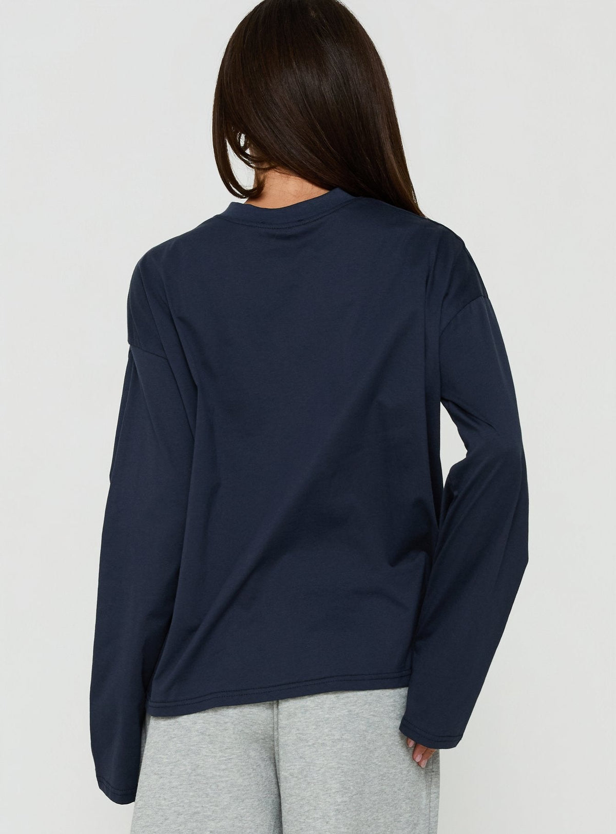 Settle Down Long Sleeve V Neck Top Navy
