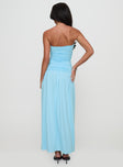 back view of model wearing Princess Polly Glorie Strapless Maxi Dress Light Blue Straight Neck 