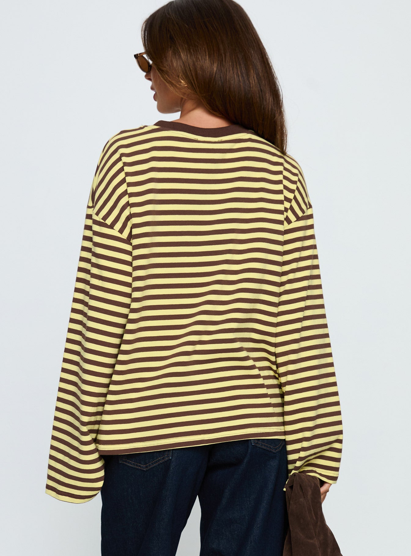 Settle Down Long Sleeve Top Yellow / Brown Stripe