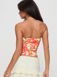 back view of model wearing Princess Polly Get Him Back Top Orange Floral Sleeveless Sweetheart 