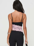 Lace crop top Adjustable shoulder straps, v-neckline, asymmetric hem Good stretch, fully lined Princess Polly Lower Impact 