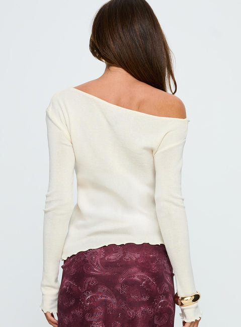 Monna Wide Neck Long Sleeve Top Cream