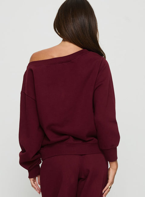 back view of model wearing Princess Polly Wellness Off the Shoulder Jumper Currant 