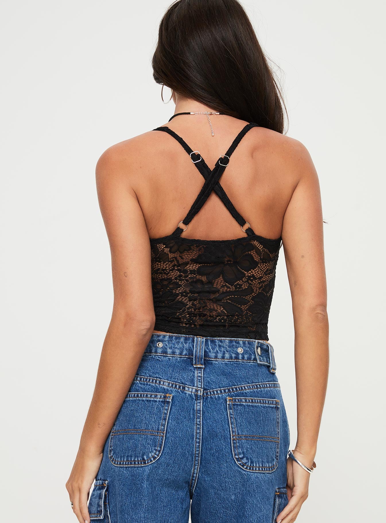 Wandella Lace Tank Black | Princess Polly