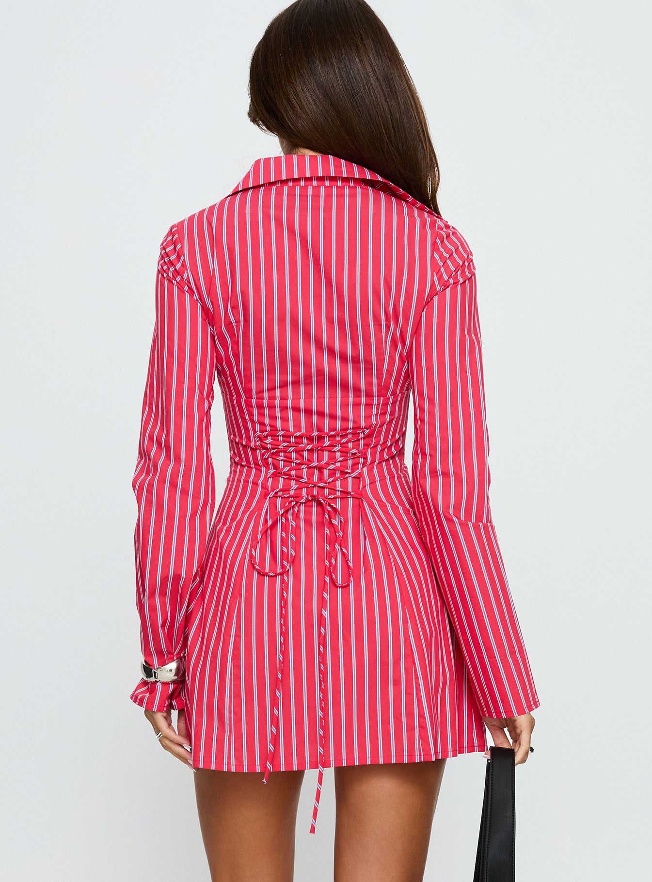Tawni Long Sleeve Shirt Mini Dress Red Stripe