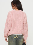 back view of model wearing Princess Polly Hour Of Love V Neck Sweater Pink Long 