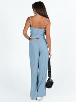 Two piece set Cupro material Adjustable shoulder straps on top Wide leg pants Elasticated waistband with tie fastening