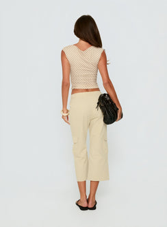 back view of model wearing Princess Polly Indee Cropped Cargo Pants Beige Mid Rise Pants Pants 