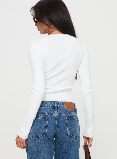 back view of model wearing Princess Polly Suzu Long Sleeve Top White Full Sleeves High Neck 