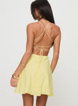 Yellow mini dress lace up back