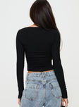 Long sleeve crop top Wide neckline, ruching at sides