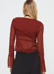 product Princess Polly Full Sleeves V-Neck  Taliyah Long Sleeve Top Burgundy