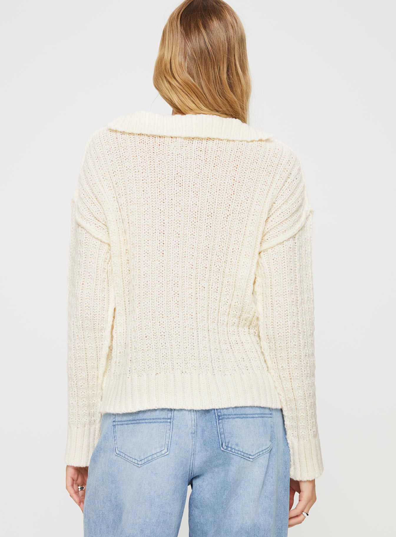 Zosia Diamond Cable Knit Sweater Cream Princess Polly  regular 