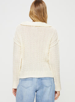 Zosia Diamond Cable Knit Sweater Cream Princess Polly  regular 