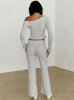 back view of model wearing Princess Polly Try Me Knit Pants Grey Low Rise Pants 