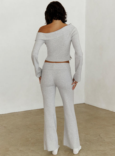 back view of model wearing Princess Polly Try Me Knit Pants Grey Low Rise Pants 