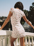 back view of model wearing Princess Polly Whitlock Mini Dress White / Floral Square Neck 