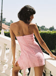 back view of model wearing Princess Polly Tomika Strapless Mini Dress Pink Tall Straight Neck 