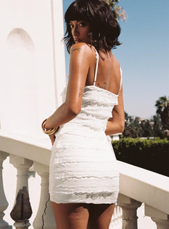 back view of model wearing Princess Polly Gradine Mini Dress White Square Neck 