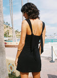 back view of model wearing Princess Polly Steward Halter Mini Dress Black Plunger 