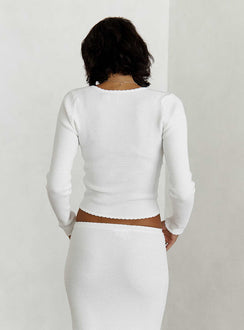 back view of model wearing Princess Polly Memi Long Sleeve Top White Full Sleeves Plunger 