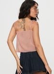 back view of model wearing Princess Polly Rica Bow Top Pink Sleeveless V-Neck 