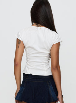 back view of model wearing Princess Polly Indulgence Corset Top White Short Sleeves V-Neck 