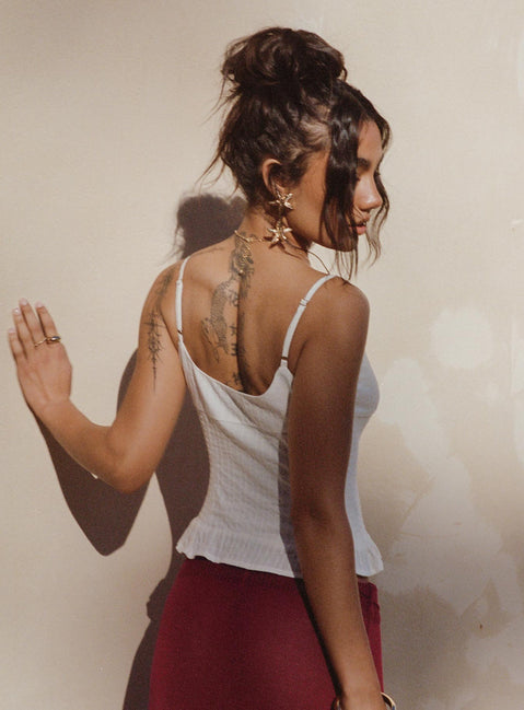 back view of model wearing Princess Polly Sonrisa Top White Sleeveless Square Neck 